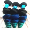 Nouveau arrivée ombre Extensions de cheveux en vrac en vrac 3pcs Lot trois tons 1b bleu vert ombre brésilien brésilien ondulé des cheveux humains bundles6269795333507