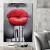 SELFSESSLY Leinwandkunst Rote Lippen Mit Pistole Poster und Drucke Wandbilder Für Wohnzimmer Moderne Wandkunst Dekorative Malerei