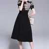 High Quality Fashion Designer Runway Dress Summer Women Puff sleeve luxurious Embroidery Floral Casual Elegant 210603