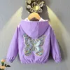 2 3 4 5 6 7 8 9 10 Year Butterfly Girls Jacket Autumn Hooded Zipper Windbreaker Coat Casual Unicorn Boys Outerwear Kids Clothes 211204