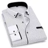 패션 프린트 캐주얼 남성 긴 소매 버튼 셔츠 스티치 포켓 디자인 패브릭 부드러운 남성 드레스 슬림 맞는 4XL 8XL 210705