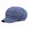 2022 Womem Striped Painter Cap Cotton Octagonal Hat Autumn Winter Warm Literary Newspaper Boy Hat Men Beret Hats