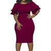 Grande taille XL-5XL Sudress Robe Femme O-Cou Lanterm Manches Slim Night Solid Party Robe courte 210323