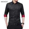 BROWON est Plus Size Male Social Shirt Long Sleeved Non-iron Men Flower Men's Business Imported-china 210721