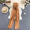 Women Korean Strapless Rompers Sexy Sleeveless Off Shoulder Jumpsuits Summer Casual Streetwear Wide Leg Long Rompers 210715