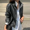 女性のジャケット韓国シックシンプルで用途の広いスタンドカラーシングルブレストルーズ長袖カジュアルカーディガンレザーオートバイジャケット