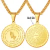 U7 Bible Verse Coin Medal Brand Praying Hands Pendants Necklaces for Men Gold color Stainless Steel Chain Christian Jewelry P102