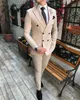 Nuovo abito da uomo bianco 2 pezzi doppiopetto con risvolto piatto slim fit smoking casual per matrimonio (giacca + pantaloni) X0608