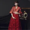 赤女性民族服刺繍チャイナ山の長いエレガントなアジアのガウン中国花嫁のウェディングドレス甘いビンテージVネックイブニングQipao Party Vestidos
