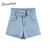 Yitimuceng Dames Denim Shorts Sexy Hoge getailleerde Knop Slanke Jean Ripped Straight Summer Solid Blue Clothing Fashion 210601