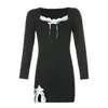 2021 Готическое сексуальное платье Винтаж с плеча фонарь рукава сетки лоскутное бархатное мини платья темная улица черный для женщин