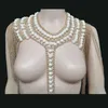 Annan sexig lyxig imitation Pearl Hollow Body Chain Halsband BRA Pärlor Bikini Metal Tassel