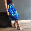 Moda satynowa damska Vintage Van Gogh gwiaździste niebo obraz olejny 3D drukuj spódnica z wysokim stanem Rockabilly Retro Puff SK057 210702