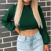 Jesień Z Długim Rękawem Solidne Krótkie Koszulki Casual O Neck Bodycon Sexy Clubwear Crop Tops Damskie Chude Basic Sweters Tshirts 210522