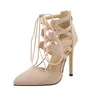 Dress Shoes High Sandals Women Cross-Tied Pumps Thin Heel Ladies Block Heels Ankle Strappy Lace-UP Party