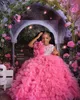 2021 Luksusowy Różowy Tutu Kwiat Girl Dresses Lace Zroszony Tiers Tulle Lilttle Kids Birthday Pageant Weddding Suknie Zj556