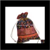 Egyptian Style Coin Pouch Print Drawstring Bag Cotton Sachet Candy Travel Purse Ethnic 10X14Cm Bs7Mu Pouches Yfupx