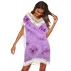 Women's Fashion Tie Dyeing Hand Hook Stitching V-Neck Blouse Beach Dress One Size X0521