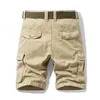 Sommar Mäns Baggy Multi Pocket Militär Cargo Shorts Man Bomull Khaki Mens Taktiska Korta Byxor 30-38 Inget bälte 210629