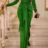 Koyu yeşil seksi v boyun gece elbiseleri uzun kollu Kaftan Dubai Arap Uzun Denizkızı Balo Partisi Gowns Sweep tren irin boyutu resmi fırsat elbise vestidos al9670