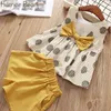 Baby meisje kleding pak zomer leuke mode sling fruit t-shirt + pocket broek tweedelige kinderen set 210611