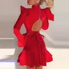 Robe moulante rouge Femmes Party Mini Nouveautés Ruffle Prom Celebrity Soirée Club 210422