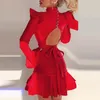 Rotes, figurbetontes Kleid für Damen, Party, Mini, Neuankömmlinge, Rüschen, Abschlussball, Promi-Abend, Club 210422