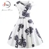 Casual Sommerkleid Frauen Kurzarm Hepburn 50er 60er Jahre Vintage Elegante Swing Party Kleider Plus Größe Floral Slim Vestidos 210325