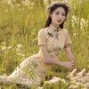 Ethnic Clothing Floral Qipao Women's Traditional Chinese Cheongsam Dresses Vestido Printing Stand Collar Short Sleeve Elegant Retro Plus Siz
