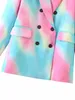 Women Fashion Double Breasted Tie-dye Blazers Coat Vintage Long Sleeve Pockets Female Outerwear Chic Tops 210521