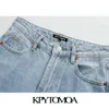 KPYTOMOA KVINNOR Chic Fashion Ripped Hole Side Fickor Jeans Vintage High Waist Zipper Fly Denim Kvinna Ankelbyxor Mujer 210730