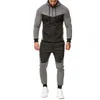 2 PCS hoodies set jogger costumes hommes Automne Survêtement Patchwork Zipper Print Top + Cordon Pantalon Ensembles Sportswear Suit Bluza # guahao X0322