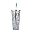 Ny glitter vatten kopp stor kapacitet 24oz rak plast mode tumbler med halm sommar fest vuxna koppar havsfartyg ewe7621