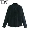 Moda donna Frange Trim Cappotto giacca di jeans allentato Vintage manica lunga nappa sfilacciata Capispalla femminile Chic Top 210507