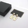 Europe America Classic Style Lady Women Titanium Steel Engraved C Letter Pearl Square Stud Earrings 3 Color8829953