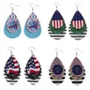 Nouveau drapeau imprimé larme couches boucles d'oreilles en cuir PU jour de l'indépendance américaine paillettes rayé boucles d'oreilles goutte X0709 X0710