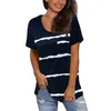 Women Oversize Short Sleeve T-shirts Summer Striped Print Pocket Loose Tops Casual Female Plus Size Cotton Tee Shirts S-5XL 210522