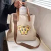 Shopping Bags Women Canvas Tote Large Capacity New Fashion Solid Color Cute Tiger Shoulder Portable Bucket Messenger Bag 220307