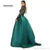 Elegant Muslim Green Long Sleeves Evening Dresses With Detachable Train Sequin Bling Moroccan Kaftan Formal Party Gown228h