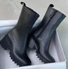 2022 디자이너 여성 하프 부츠 신발 겨울 Chunky Med Heels 일반 스퀘어 발가락 신발 Rainboots Zip 여성 Mid Calf Booty