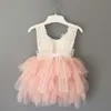 Sweet Toddler Girls Födelsedag Lace Cake Dress Barn Prinsessan Sashes Tutu Party Gown Flower 210529