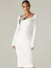 Günlük Elbiseler Adyce kadın Beyaz Bodycon Bandaj Elbise 2021 Kış Uzun Kollu Seksi Sequins Ünlü Kulübü Akşam Pist Parti Midi
