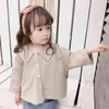 Baby Meisjes Katoenen Brieven Borduurwerk Mode Sailor Collar Shirts Koreaanse stijl Lange mouw Casual Blouses 1-5Y 210508