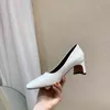 Zapatos de tacón a la moda para mujer, punta redonda, sin cordones, tacones medios gruesos, blanco/rosa/negro, zapatos de tacón elegantes para mujer, zapatos cómodos de oficina, 210513