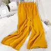 Coréen Chic Femmes Solide Jaune / Rouge Deux Pièces Ensemble Hauts Courts À Volants + Pantalon Taille Haute Élastique Élégant Vintage 2pcs Ensemble Costume Nouveau Y0625