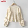 Tangada Kvinnor Mode Elegant Beige Twist Stickad Sweater Jumper O Neck Female Tunika Pullovers Chic Tops AI53 210609