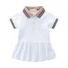 Güzel Bebek Kız Yaz Prenses Elbise Çocuk Kısa Kollu Elbiseler Turn-down Yaka Kız Pamuk Etek Çocuk Etekler 1-7 Yıl