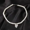 Fashion Mens Pearl Chokers Necklace Womens Heart Pendant Hip Hop Jewelry Beaded Chain Collar Necklaces