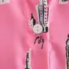 Mulheres moda impressão rosa cetim camisa feminina manga comprida blusa senhora casual solto tops blusas mulher chique top 210520