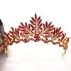 Barock brons svart röd kristall pärlor brud Tiaras diadem Pagant krona för brud huvudband bröllop hår tillbehör 210616